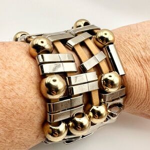 Contemporary Bracelet Metal & Leather Temperly London